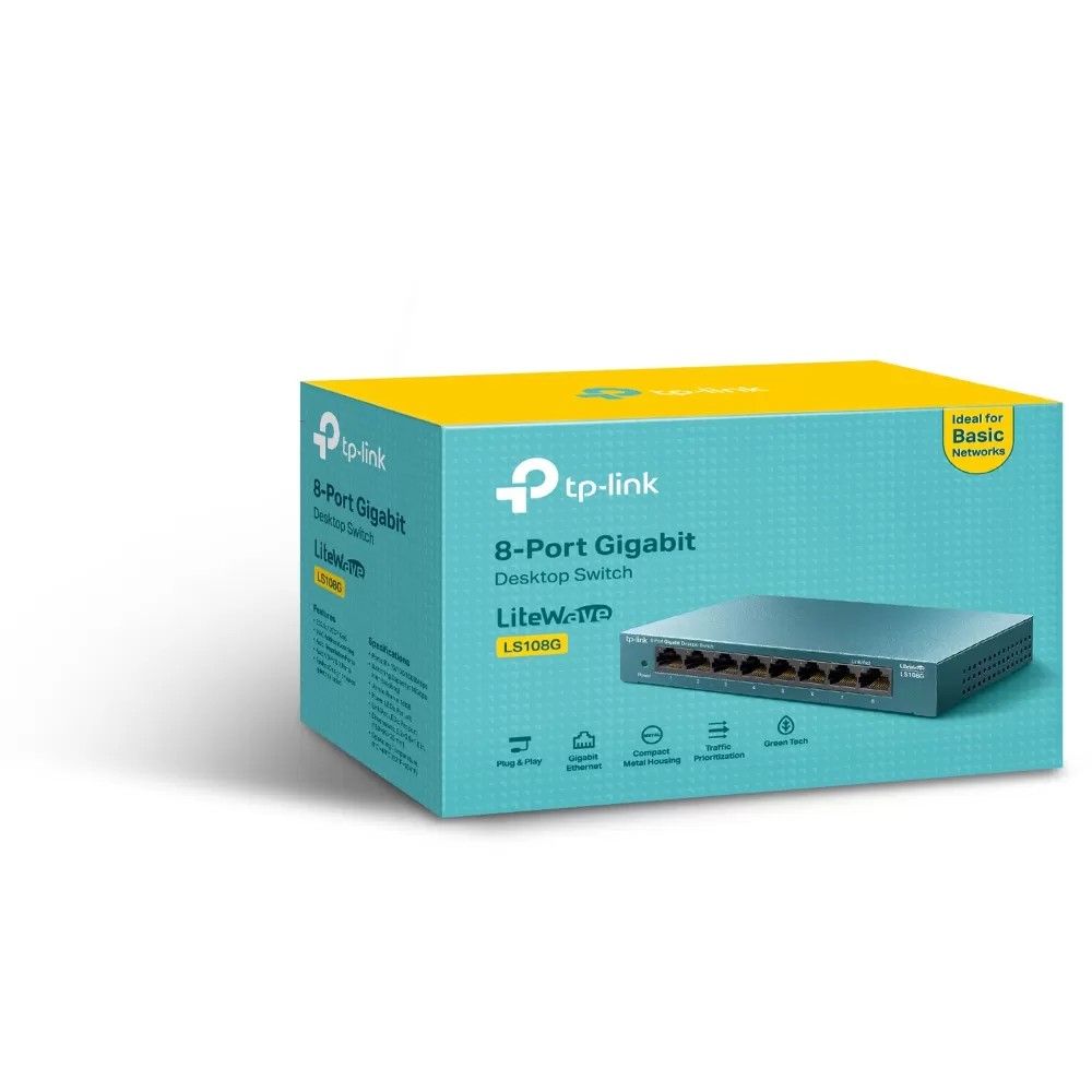 SWITCH DE 8 PUERTOS GIGABIT TP-LINK LS108G PARA ESCRITORIO PLUG AND PLAY CON CARCASA DE ACERO - Imagen 2