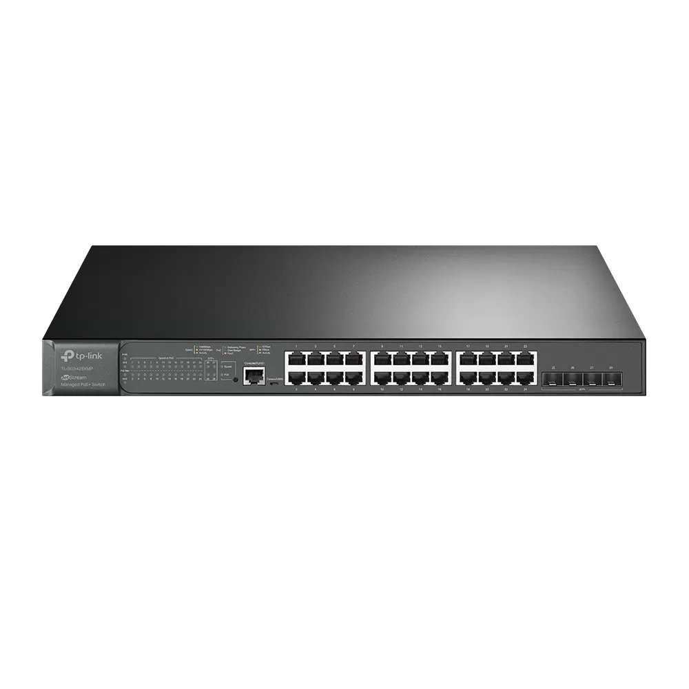 Switch JetStream Gigabit TP-Link Administrable L2 SG3428XMP de (24) puertos 10/100/1000 Mbps y (4) 10 GE SFP +L2+con POE