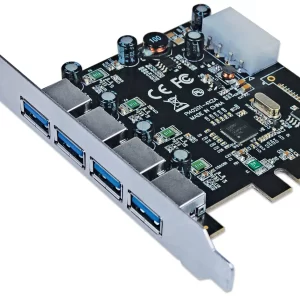 152891 Tarjeta PCI express USB 3.0 de 4 puertos, soporte de perfil estándar, añade cuatro puertos alineados SuperSpeed USB externos.