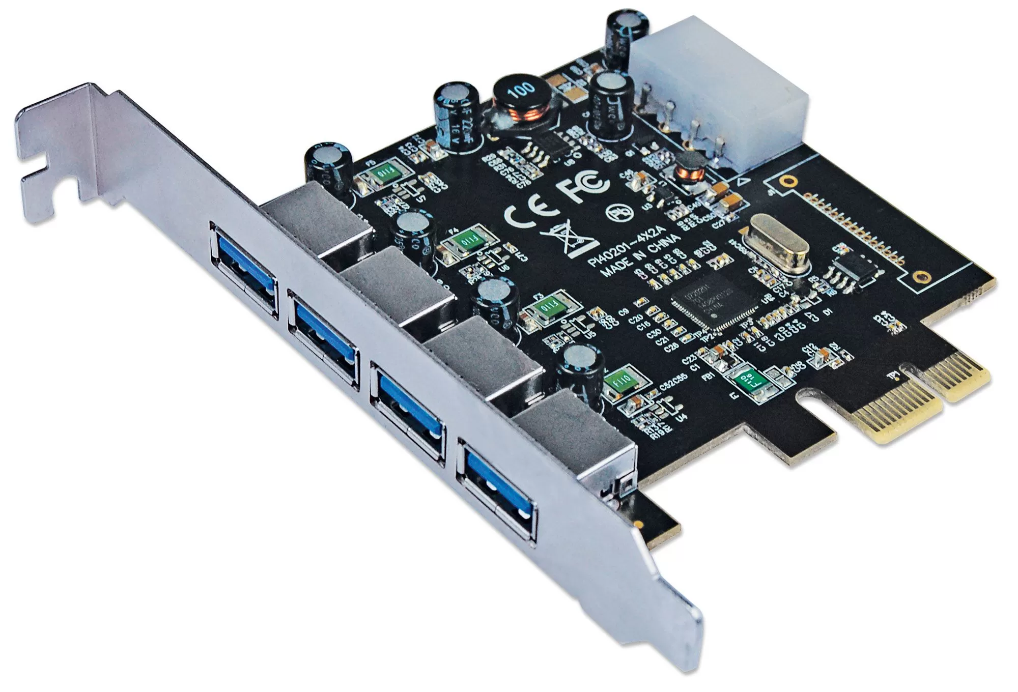 152891 Tarjeta PCI express USB 3.0 de 4 puertos, soporte de perfil estándar, añade cuatro puertos alineados SuperSpeed USB externos.