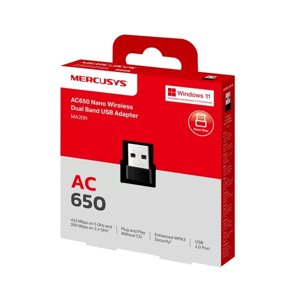 Adaptador USB inalámbrico nano de doble banda AC650 (HMA20N) Velocidad Wi-Fi Velocidades de hasta 433 Mbps (5 GHz) + 200 Mbps (2,4 GHz). - Imagen 3