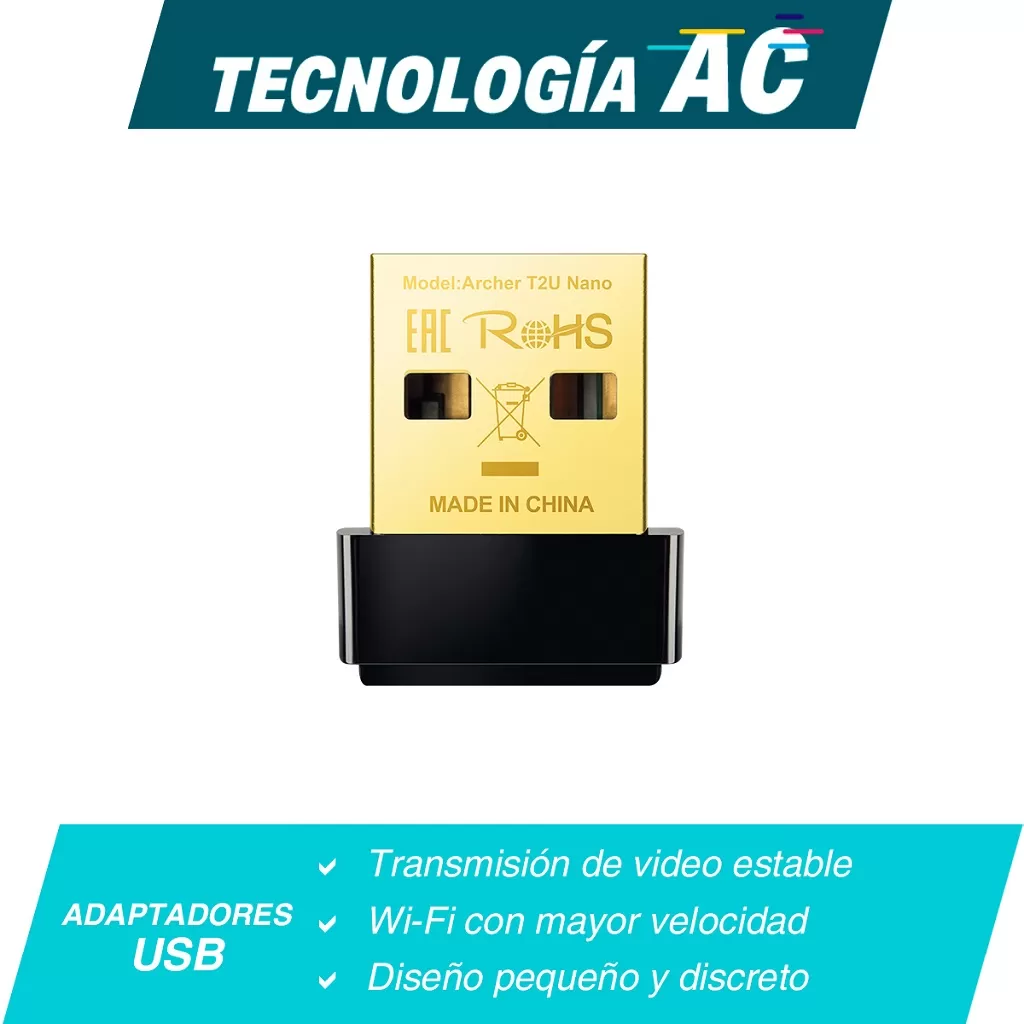 ADAPTADOR USB INALÁMBRICO AC600 TP-LINK ARCHER T2U NANO CON DOBLE BANDA DE ALTA VELOCIDAD - Imagen 3