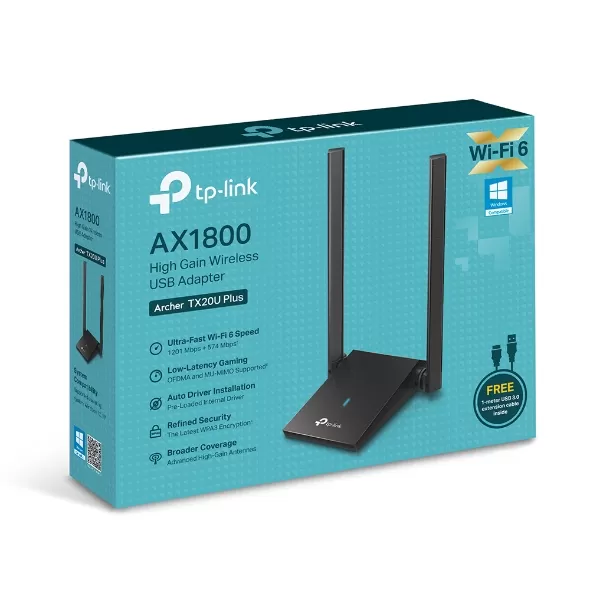 ADAPTADOR USB WIFI6 TP-LINK ARCHER TX20U PLUS CON 2 ANTENAS AX1800 OFDMA Y MU-MIMO
