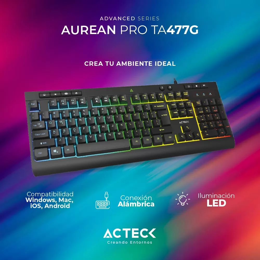 Teclado Alámbrico Led AUREAN PRO TA477G Acteck Advanced Series - Imagen 3