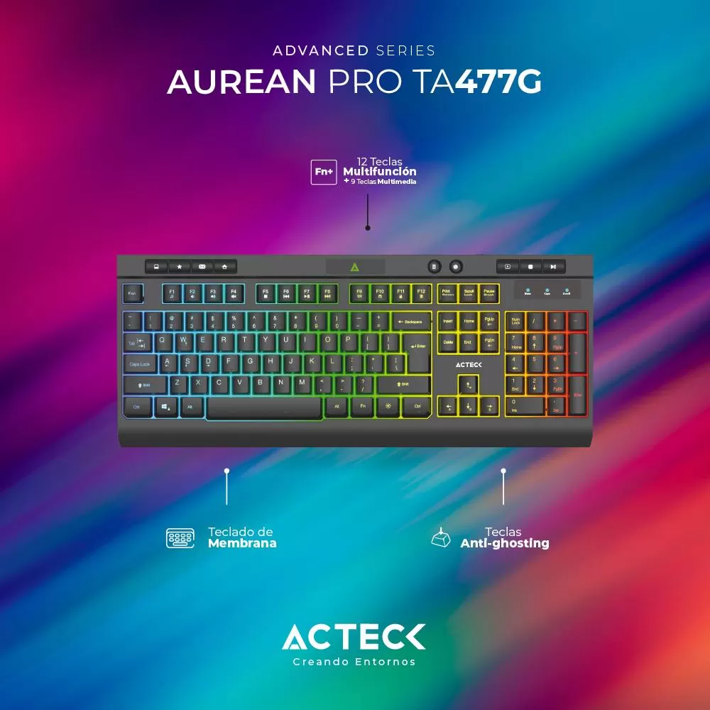 Teclado Alámbrico Led AUREAN PRO TA477G Acteck Advanced Series - Imagen 4