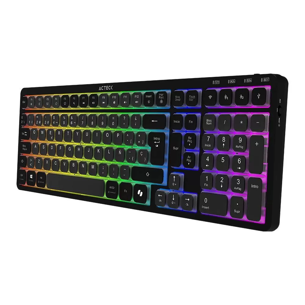 Teclado Inalámbrico RGB Techno PRO TI790 Acteck Elite Series Iluminación RGB, Teclado Multidispositivo Inalámbrico, Dongle 2.4Mhz, Bluetooth