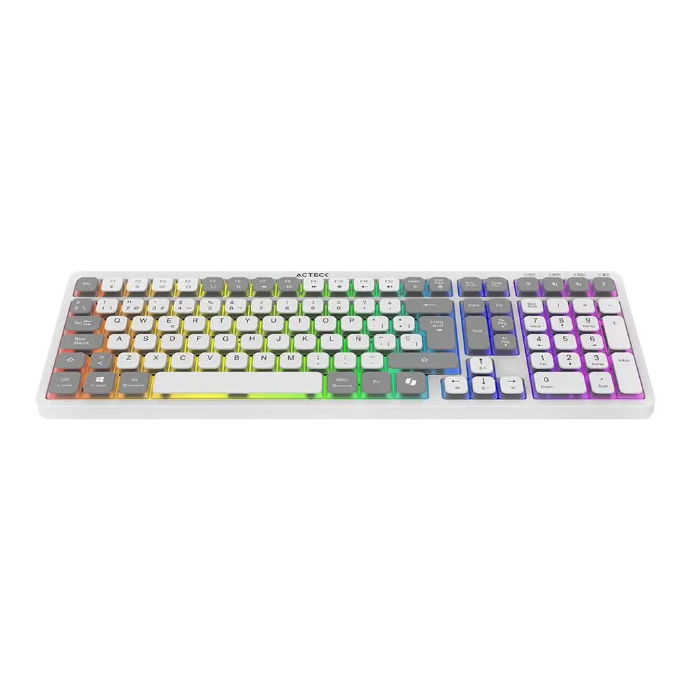 Teclado Inalámbrico RGB Techno PRO TI790 Acteck Elite Series Iluminación RGB, Teclado Multidispositivo Inalámbrico, Dongle 2.4Mhz, Bluetooth, Cable 1.8m
