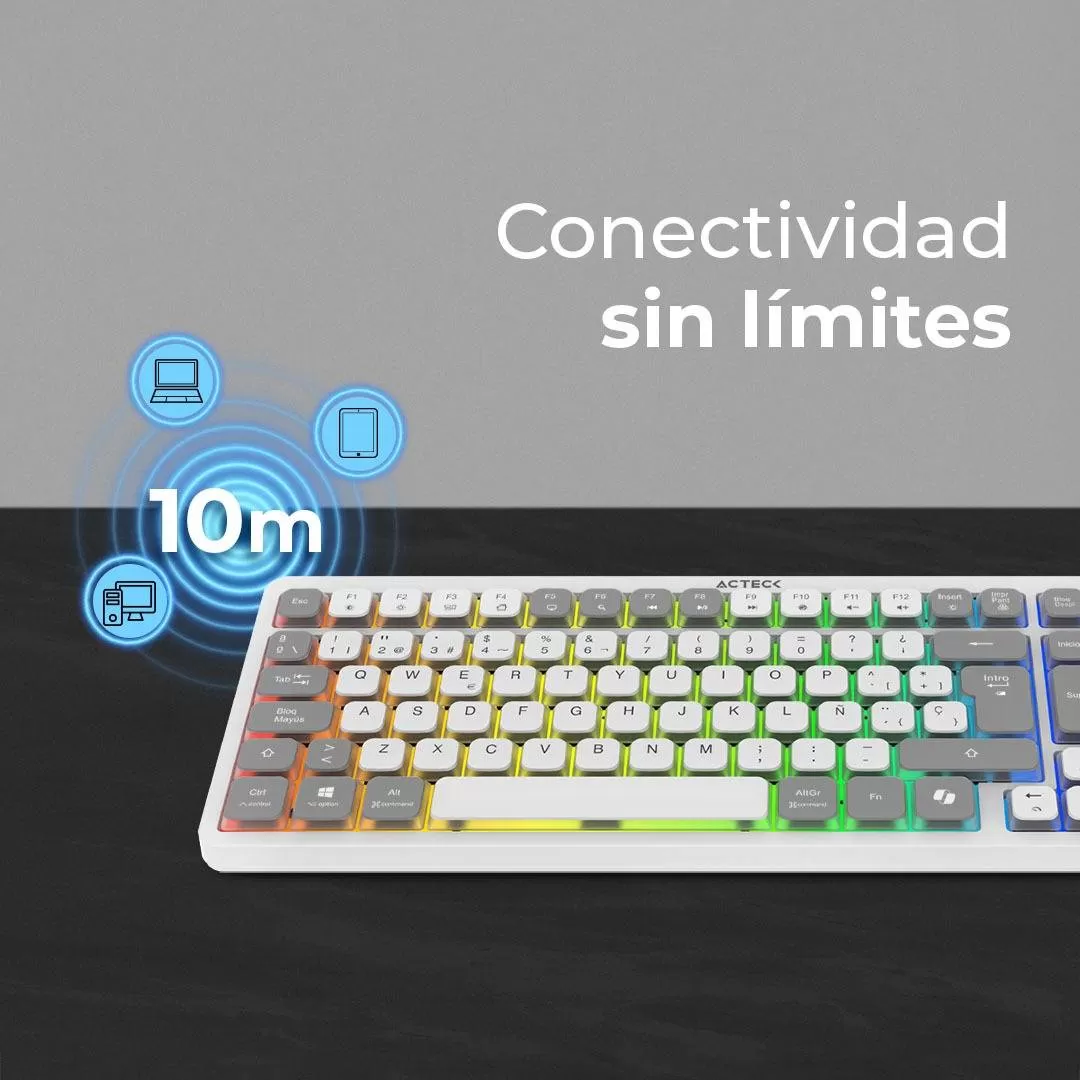 Teclado Inalámbrico RGB Techno PRO TI790 Acteck Elite Series Iluminación RGB, Teclado Multidispositivo Inalámbrico, Dongle 2.4Mhz, Bluetooth, Cable 1.8m - Imagen 2