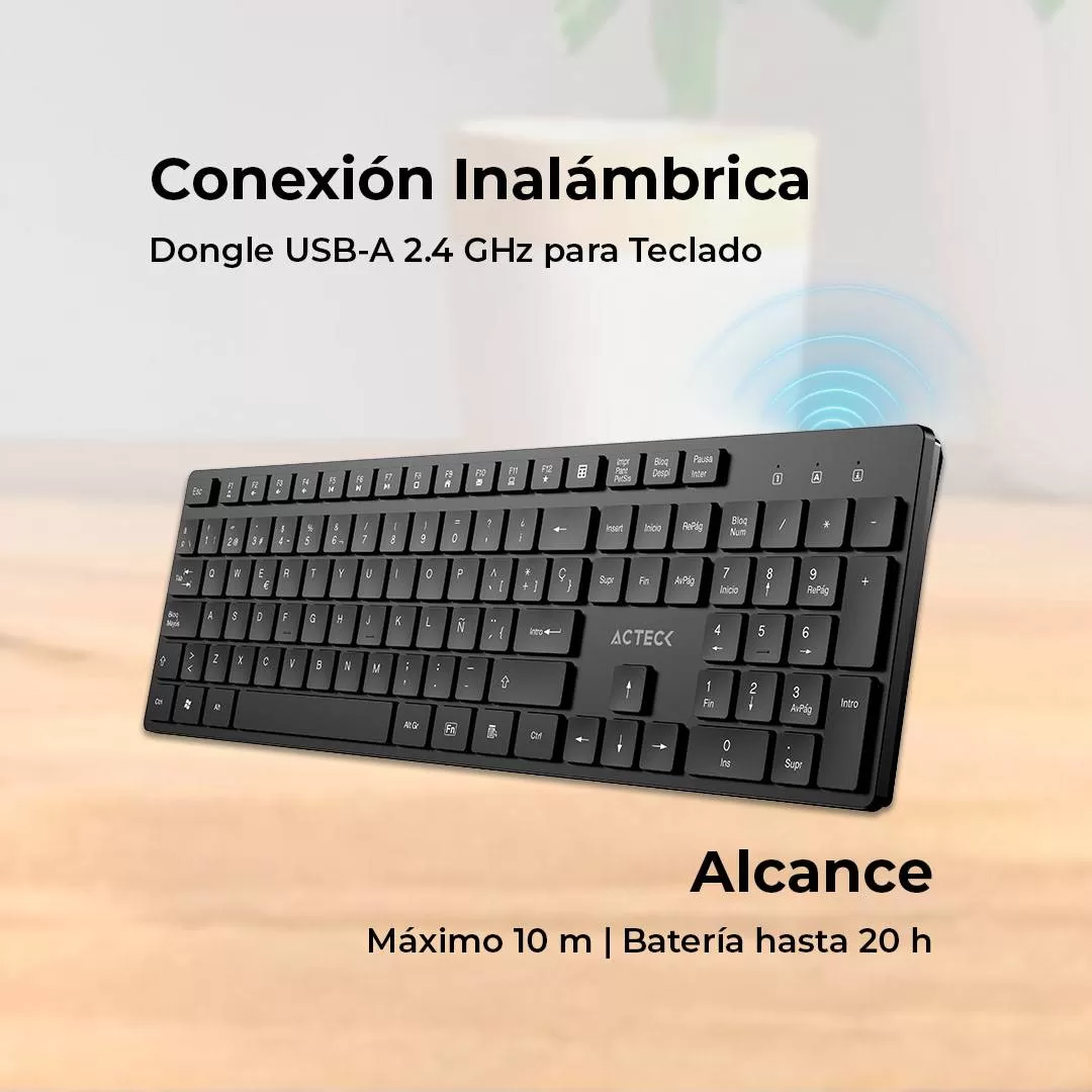 Teclado inalámbrico Multimedia 2.4ghz VANTAGE AERO TI555 ACTECK Conectividad inalámbrica 2.4ghz - Imagen 2
