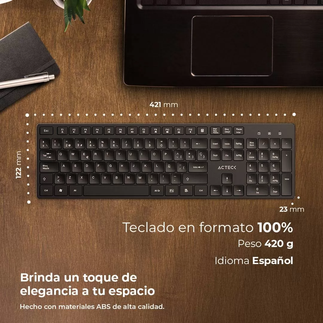 Teclado inalámbrico Multimedia 2.4ghz VANTAGE AERO TI555 ACTECK Conectividad inalámbrica 2.4ghz - Imagen 3