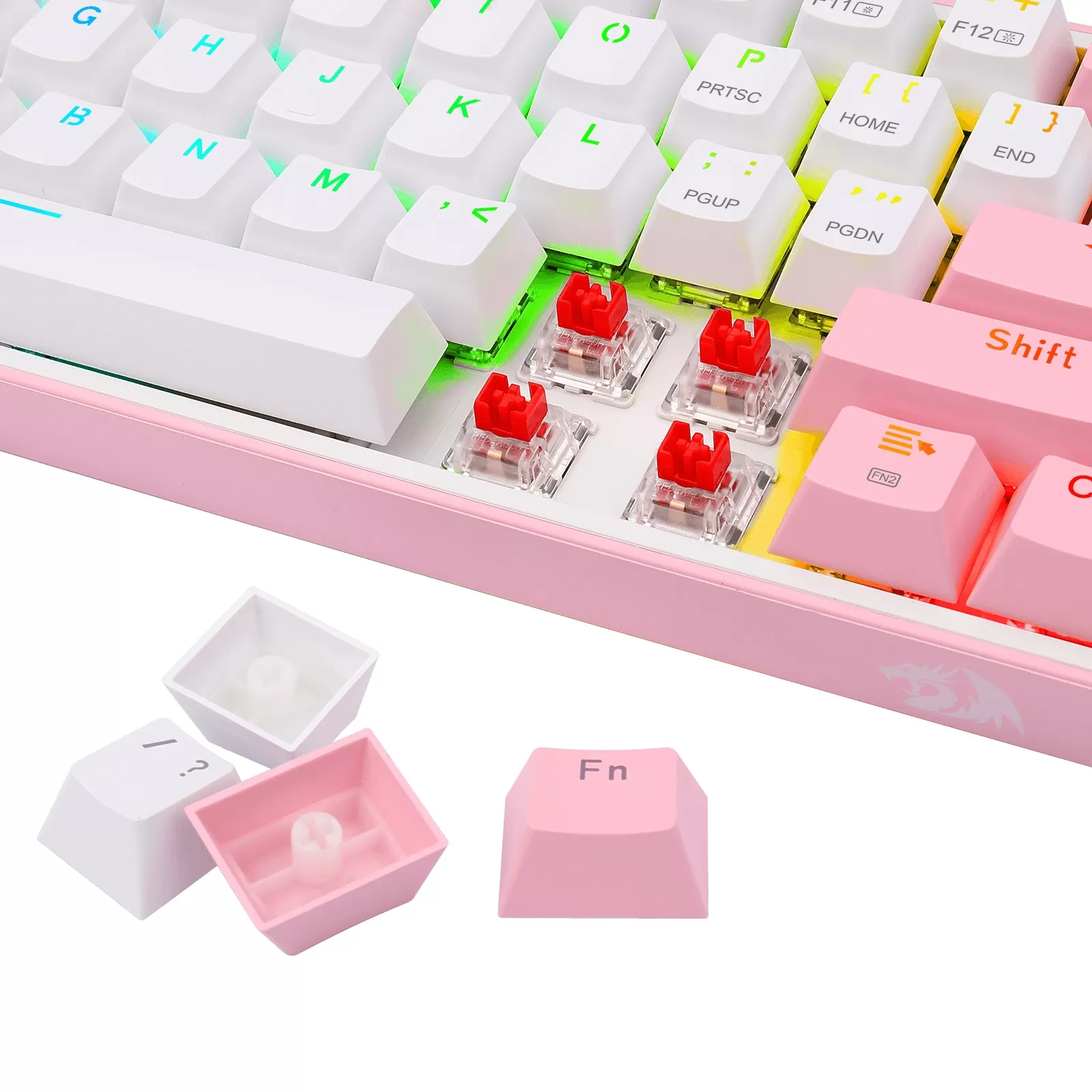 Teclado Mecánico Redragon Fizz Pro White/Pink, Blanco y Rosa - Imagen 3