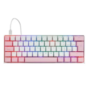 Teclado Mecánico 60% Game Factor KBG560-WH, Rgb, Teclas Extras Pink Intercambiables, Red Switch, Usb Blanco