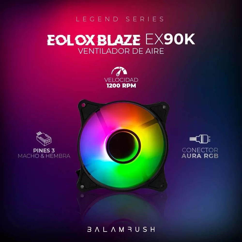 Kit 3 Ventiladores de 120mm ARGB Balam Rush Eolox Blaze EX90K: Velocidad: 1500 Rpm, Flujo de aire: 35.37 - Imagen 2