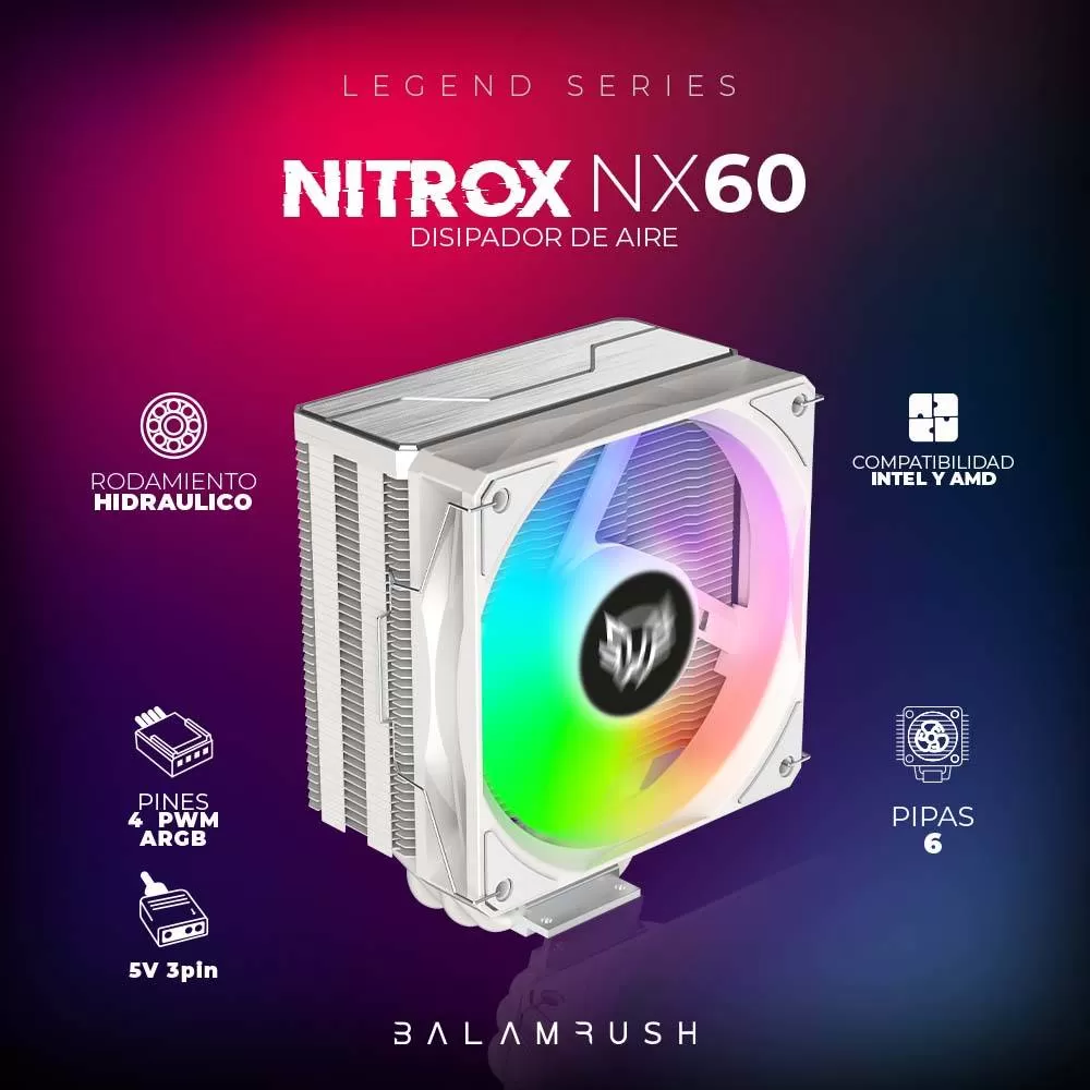 Disipador Balam Rush NITROX NX60 Velocidad: 600-1800 Rpm, Flujo de aire: 73.6 CFM - Imagen 3