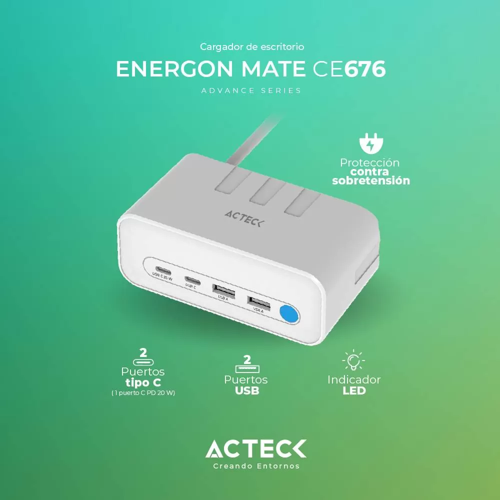 Cargador de escritorio Energon MATE CE4676 Acteck 7 en 1 - Imagen 2