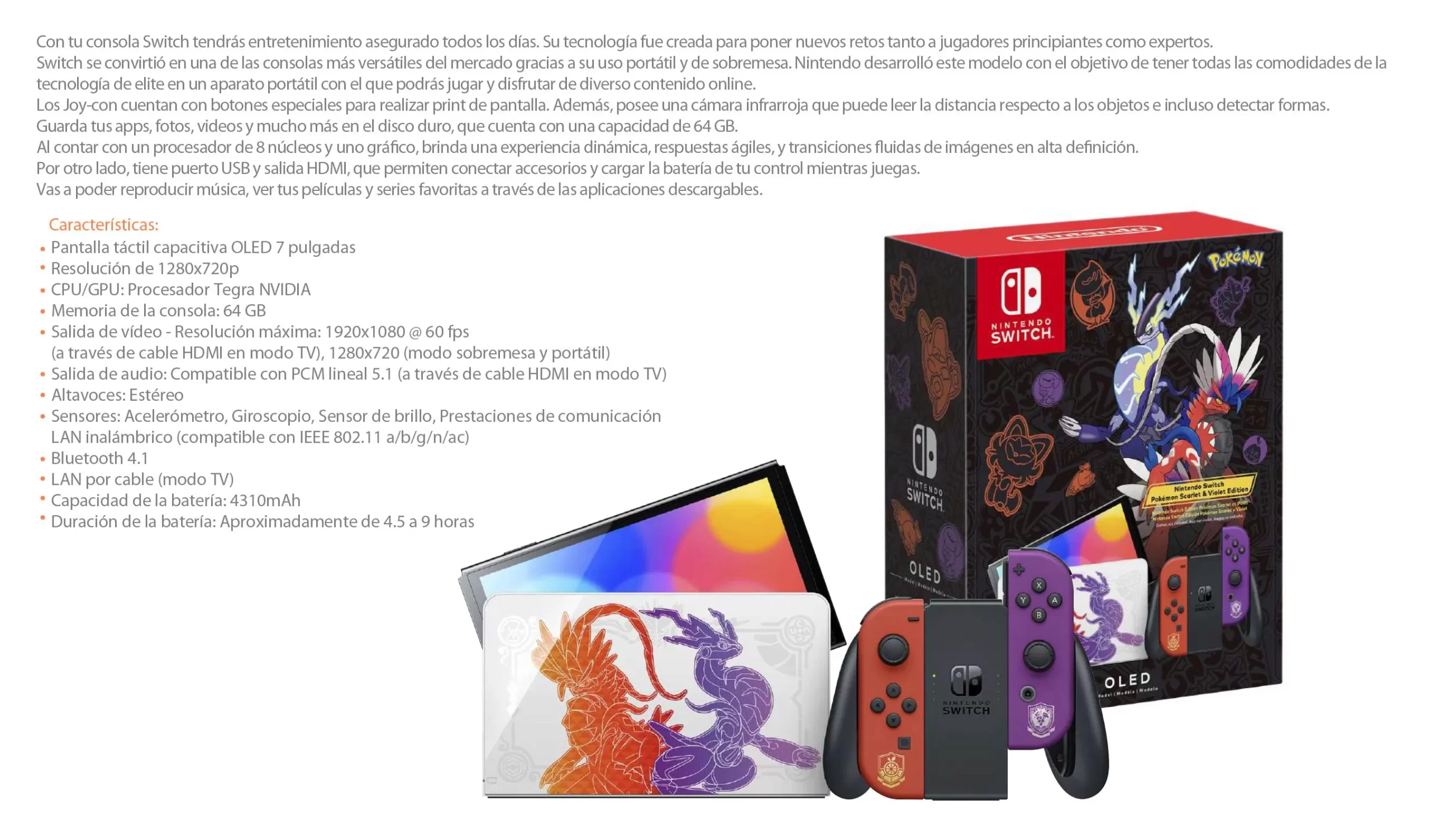 Consola Nintendo Switch Oled Versión Pokemon. 64GB.