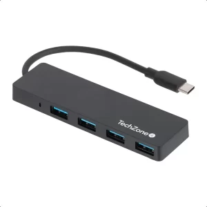 Hub TZACHB01 TechZone CONNECT HUB 3.0 4 EN 1 USB 3.0 , color negro, conexión USB tipo C