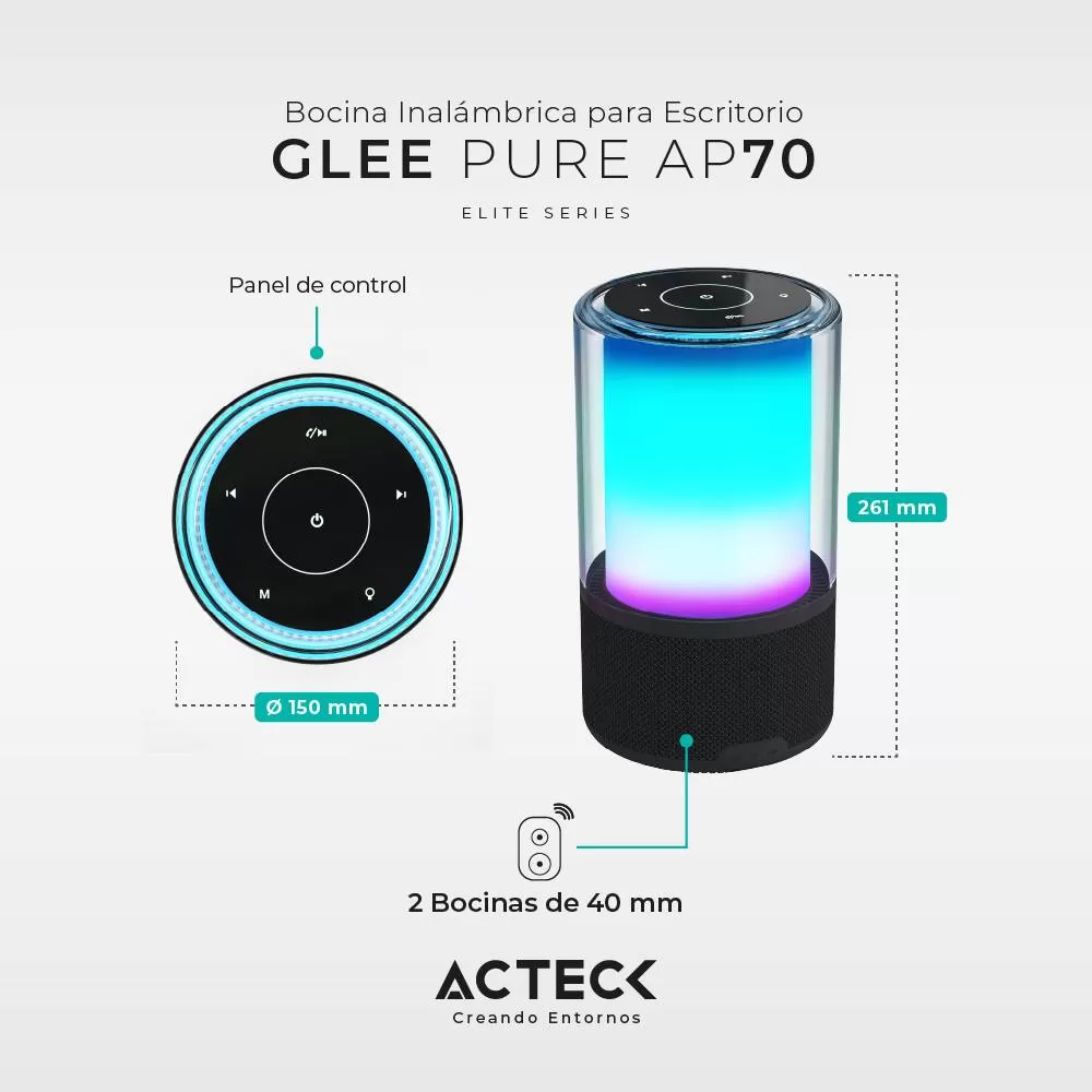 Bocina inalámbrica Bluetooth Glee Pure AP70 Elite Series, Bluetooth 5.2, Potencia 40w RMS - Imagen 3
