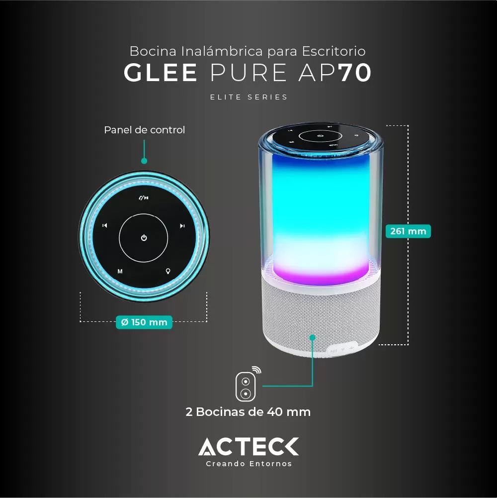 Bocina inalámbrica Bluetooth Glee Pure AP70 Elite Series, Bluetooth 5.2, Potencia 40w RMS - Imagen 2