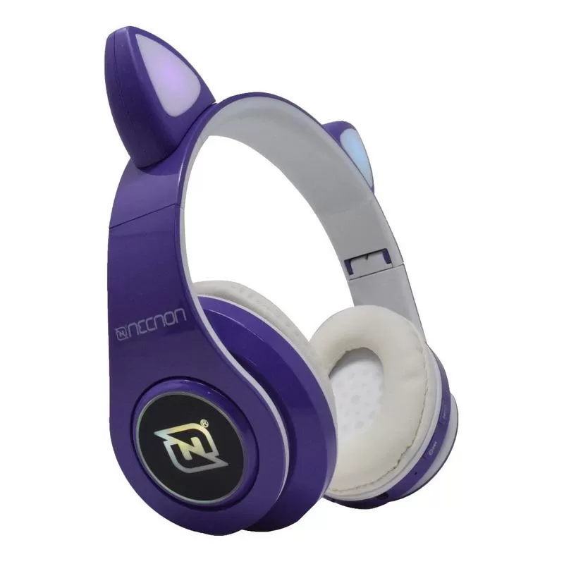 AUDIFONOS ON-EAR BLUETOOTH NBH-07 CON OREJAS LUZ RGB RADIO FM MICRO SD 3.5MML MANOS LIBRES MORADO - Imagen 5