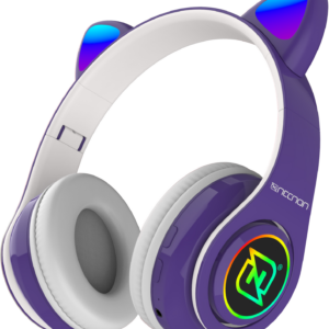AUDIFONOS ON-EAR BLUETOOTH NBH-07 CON OREJAS LUZ RGB RADIO FM MICRO SD 3.5MML MANOS LIBRES MORADO