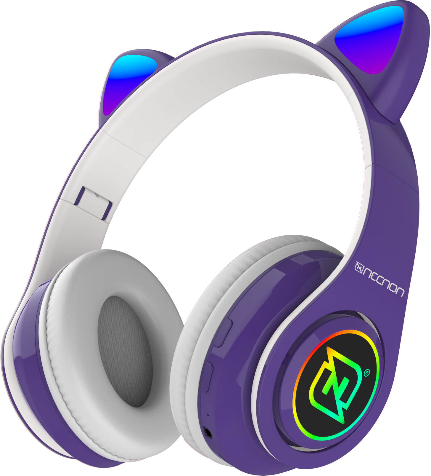 AUDIFONOS ON-EAR BLUETOOTH NBH-07 CON OREJAS LUZ RGB RADIO FM MICRO SD 3.5MML MANOS LIBRES MORADO