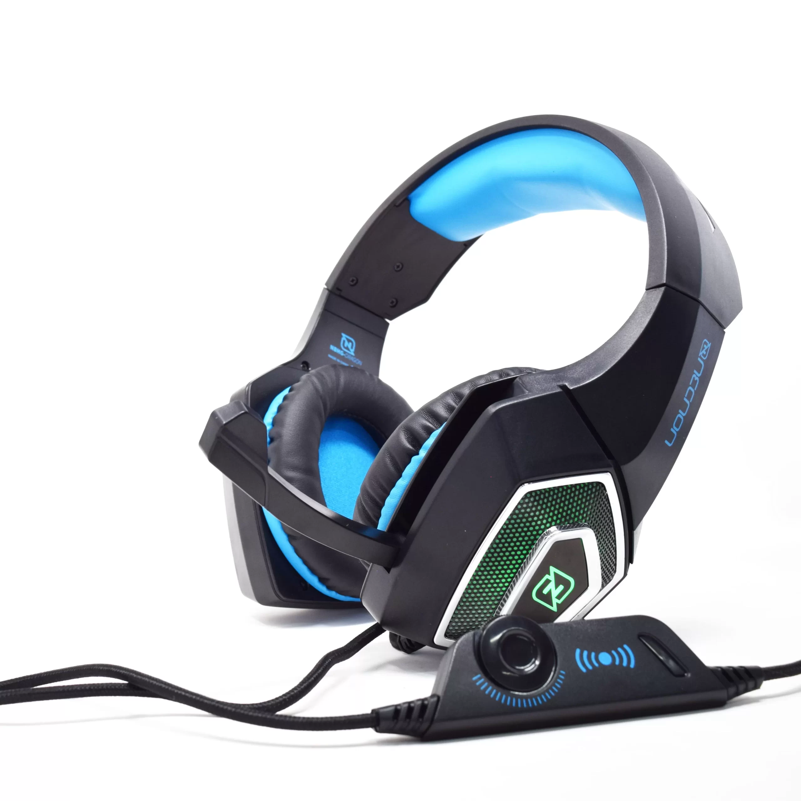 HEADSET GAMING OVER-EAR NBHG DRAGON LED ALAMBRICO DIADEMA FLEXIBLE CON VIBRACION MICROFONO 3.5MM USB PC CONSOLAS CELULAR C/ADAPTADOR AZUL