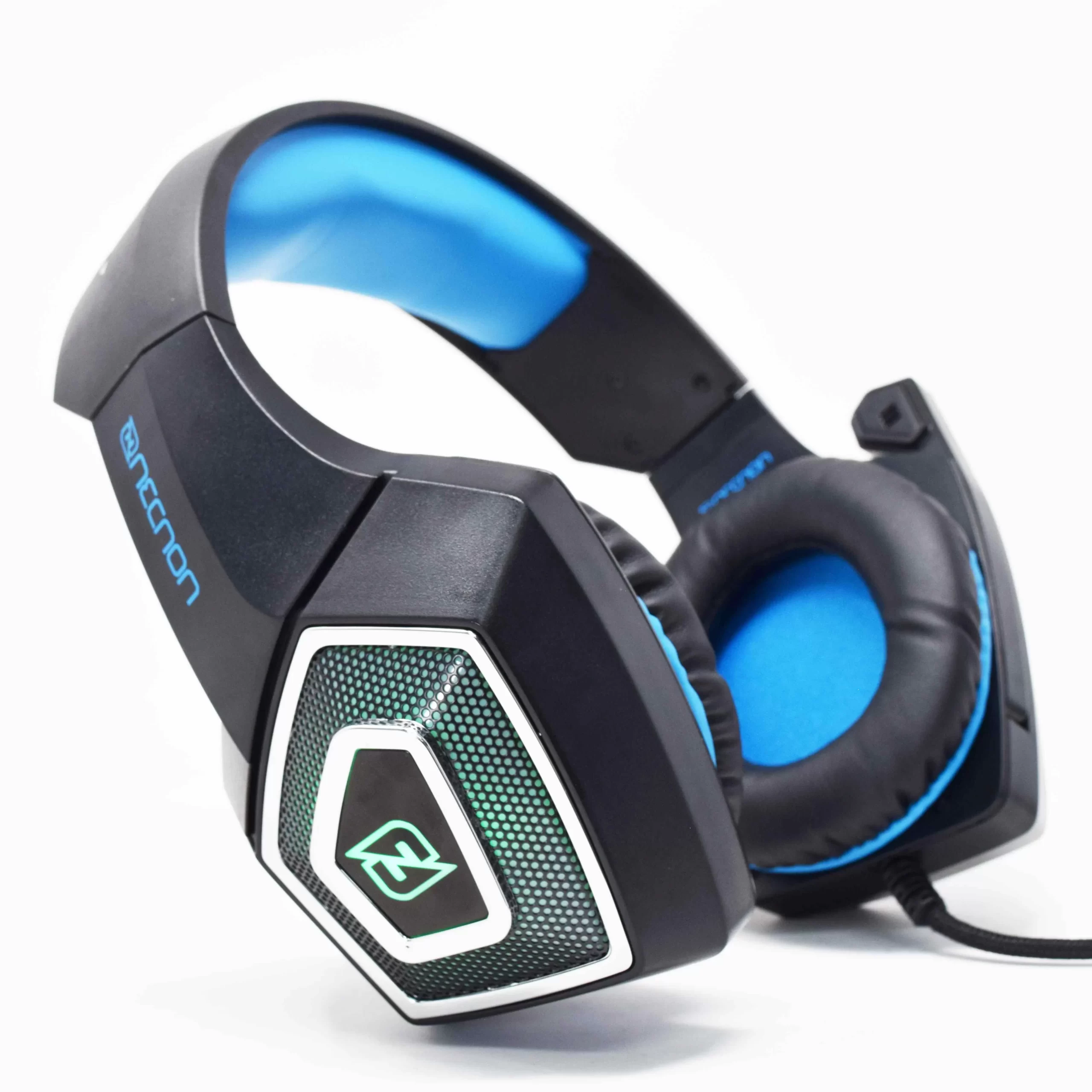 HEADSET GAMING OVER-EAR NBHG DRAGON LED ALAMBRICO DIADEMA FLEXIBLE CON VIBRACION MICROFONO 3.5MM USB PC CONSOLAS CELULAR C/ADAPTADOR AZUL - Imagen 3