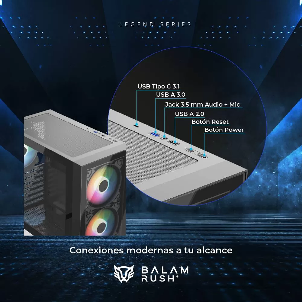 Gabinete Gamer Media Torre Nitrox Crystal 5500CBW Legend Series - Imagen 2