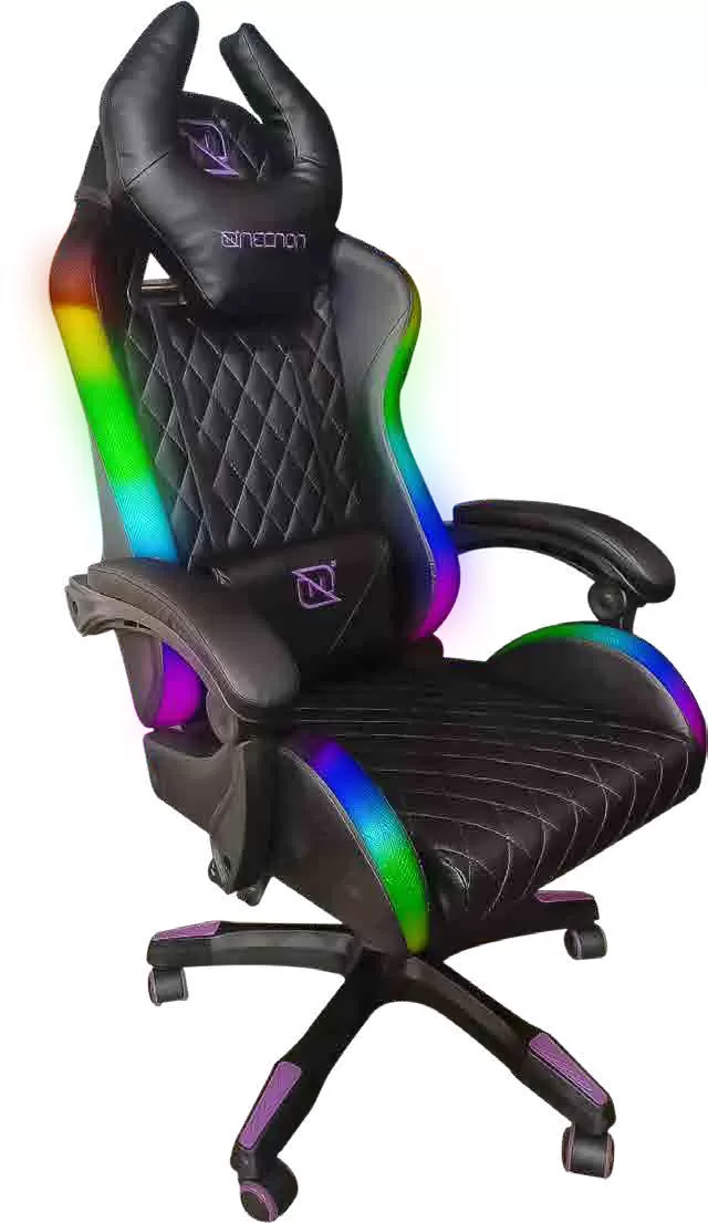SILLA GAMER RGB INCLINACION RESPALDO 145 CLASE 4 140-150KG NSG-RGB1 FOAM 350MM 63CM*64CM*121-131CM COJIN LUMBAR Y CABEZA NEGRO/FUSCIA