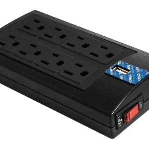 Supresor de Picos 504 Joule COMPLET BRC-1-005. 8 contactos Nema 5-15R y un Puerto USB. Garantía 60 meses