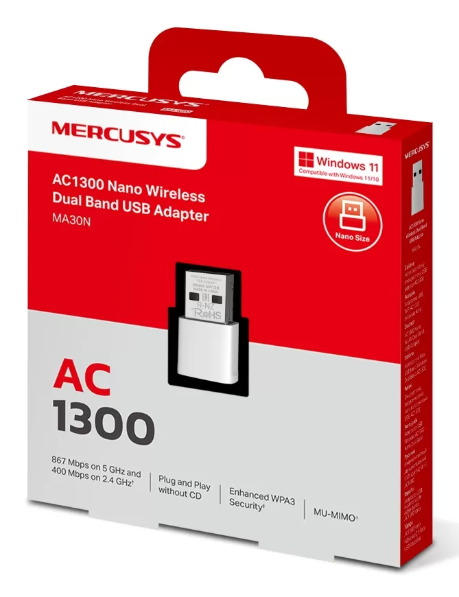 ADAPTADOR AC1300 MERCUSYS MA30N - Imagen 2