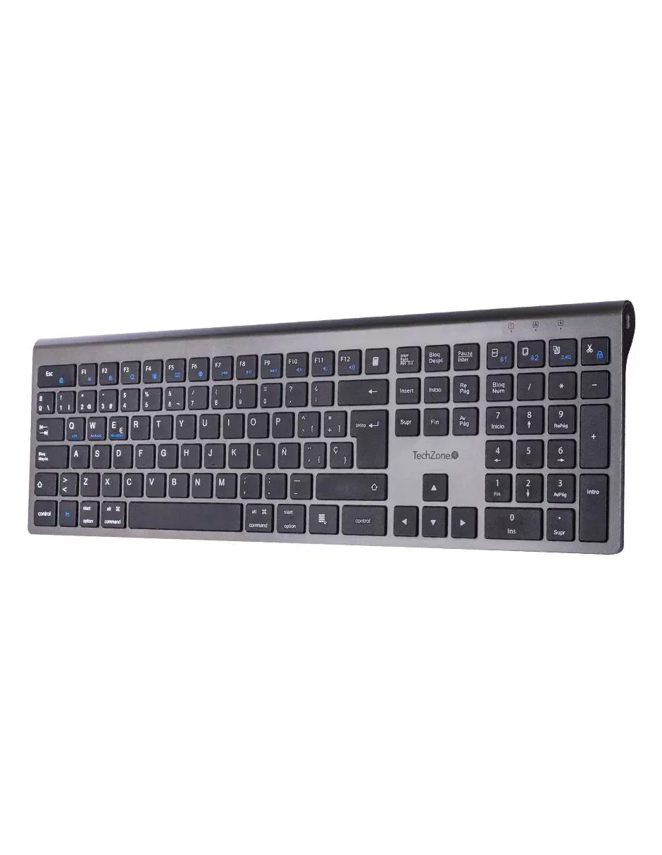 Teclado HEFESTOS recargable con conexión Bluetooth TECHZONE TZACTCB01 color plata, QWERTY. Compatibilidad: Windows, Android y MacOS. - Imagen 2