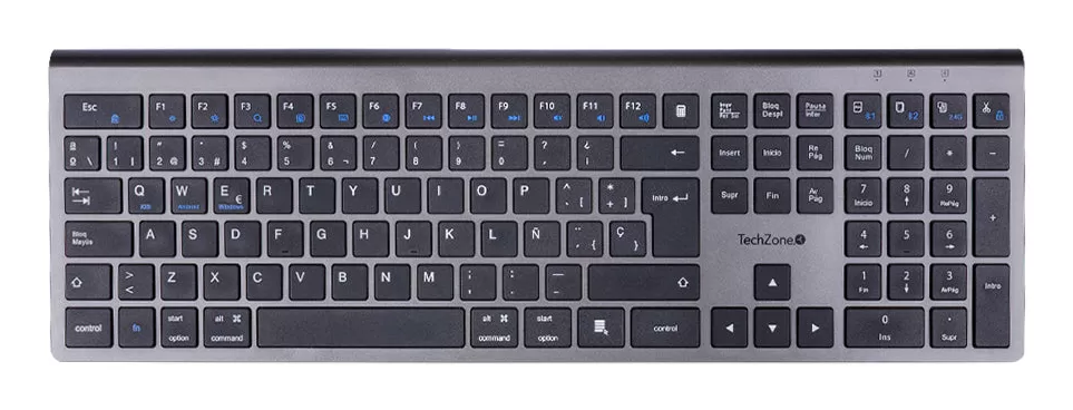 Teclado HEFESTOS recargable con conexión Bluetooth TECHZONE TZACTCB01 color plata, QWERTY. Compatibilidad: Windows, Android y MacOS. - Imagen 3